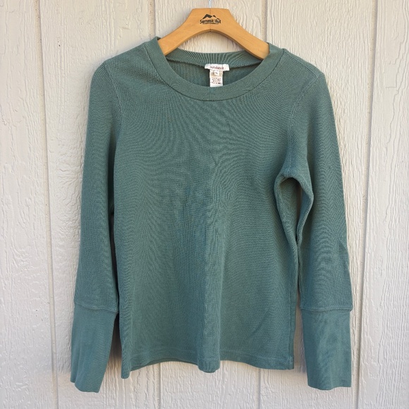 Sundance Long Sleeve Thermal Women's Large Petite Green Waffle Knit Stretch Boho - Picture 1 of 6